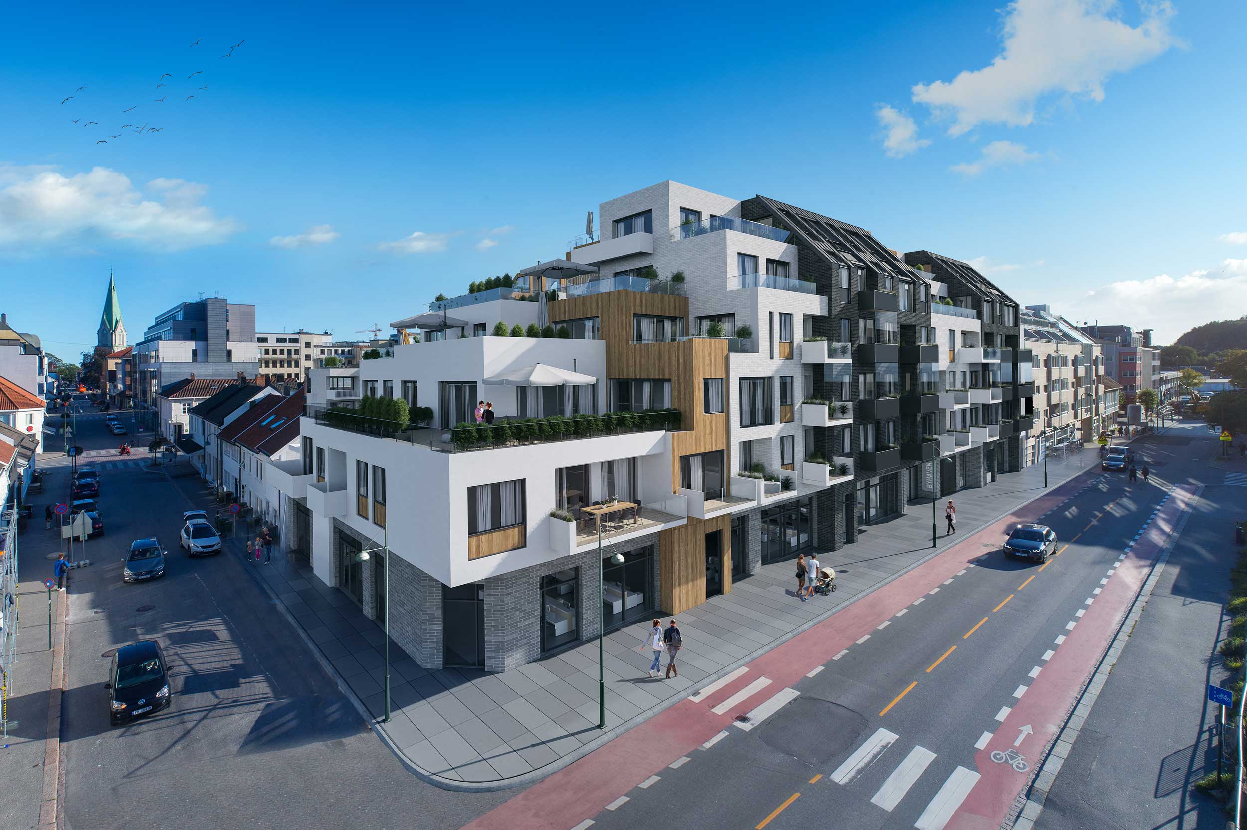 Prosjekttegning av nye leiligheter i Byhaven, Kristiansand